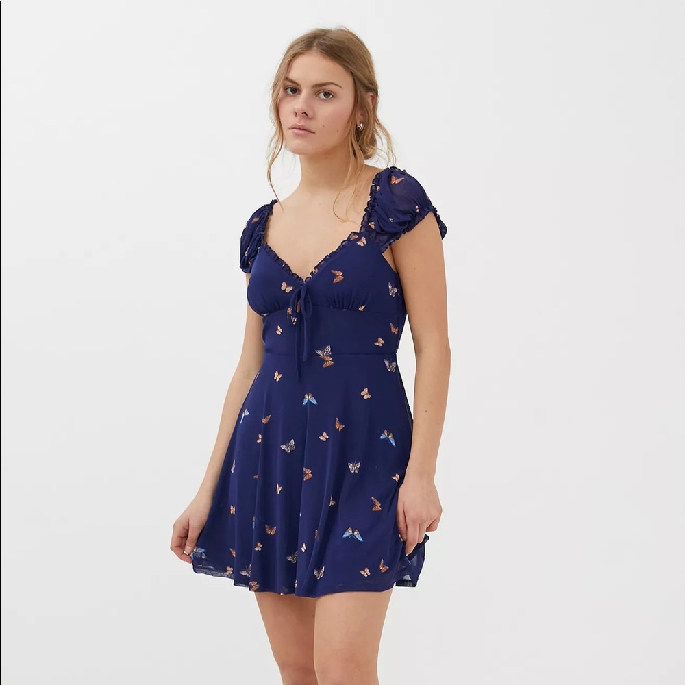 Urban Outfitters Audrey Butterfly Print Mesh Mini Dress